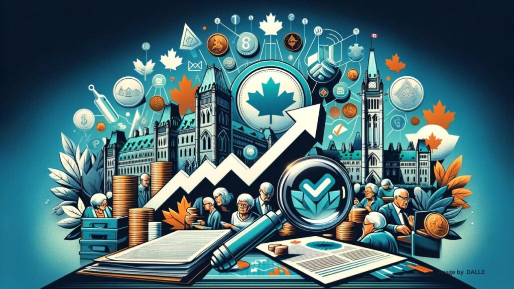 Canadian OAS increase fact check with Parliament Building, rising graph, and seniors planning finances.