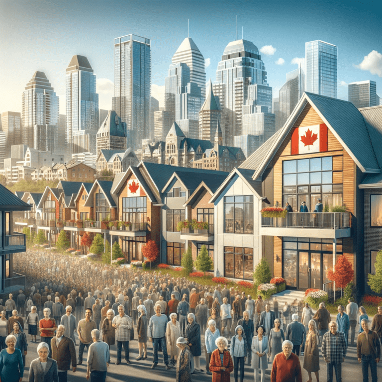 DALL·E 2023 12 12 19.30.27 A High Quality Professional Image Representing The Canada Housing Benefit For 2024. The Image Should Depict A Modern Canadian Cityscape With A Variet 768x768 