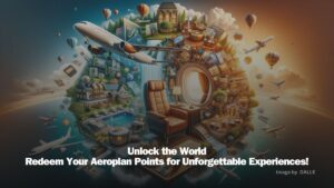 A collage showcasing Aeroplan points redemption options: luxury flight seat, upscale hotel room, and lifestyle rewards like dining and car rentals.