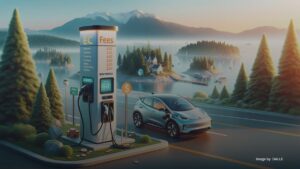 EV charging station in Nanaimo with fees display and cost symbols, inviting drivers to explore charge rates.