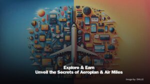 Split-view image showcasing Aeroplan's airplane ascending in a clear blue sky on the left, and Air Miles' variety of lifestyle rewards like gift cards and electronics on the right, symbolizing the comprehensive benefits of Canada's leading loyalty programs.