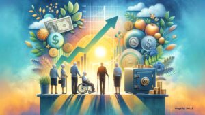 Disability payments increase in March: Diverse individuals celebrating financial uplift and growth.