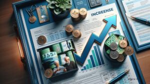 CPP Pension Increase 2024: Canadian currency with growth graph and seniors preparing, highlighting $1670/M increase.