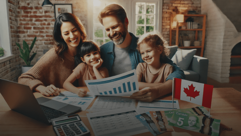 Canadian family reviewing increased CRA benefits for 2024 at home.