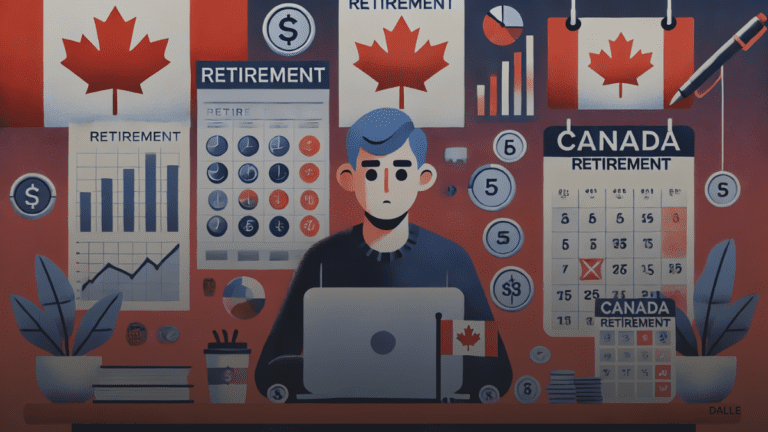 Single individual planning retirement Pension in Canada with financial tools, charts, and Canadian symbols.