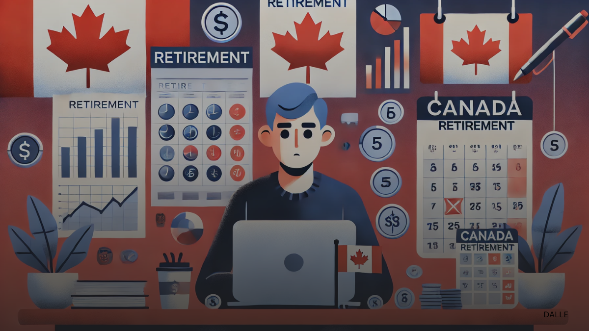 Single individual planning retirement Pension in Canada with financial tools, charts, and Canadian symbols.