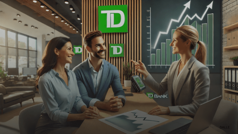 Financial advisor explaining TD Bank GIC rates to clients.