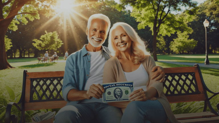 Happy retired couple enjoying a sunny day in a park, symbolizing financial security and benefits of Social Security.